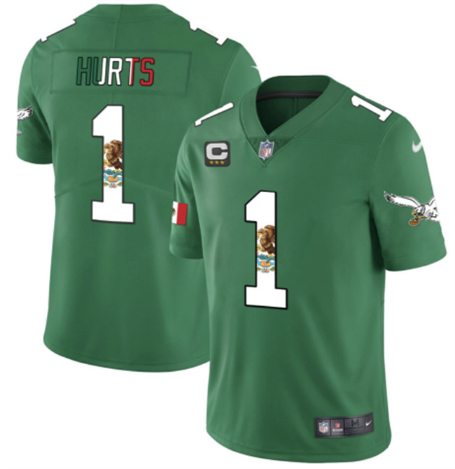 Men's Philadelphia Eagles #1 Jalen Hurts Green Mexico Vapor Untouchable Limited Stitched Football Jersey Men's Philadelphia Eagles #1 Jalen Hurts Green Mexico Vapor Untouchable Limited Stitched Football Jersey